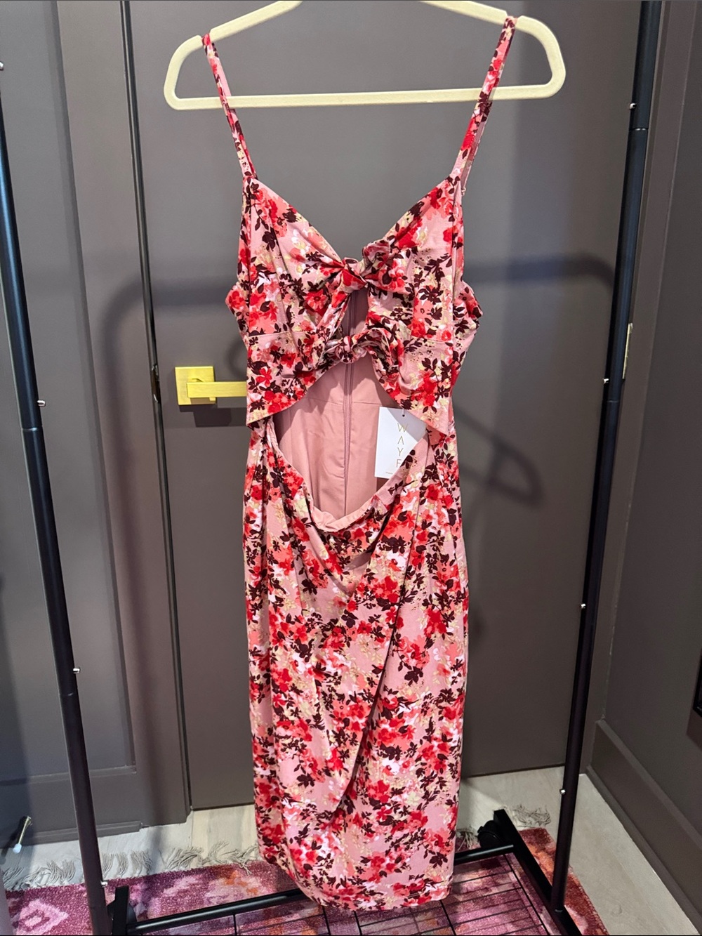 Wayf Pink and Red Floral Tie-Front Dress